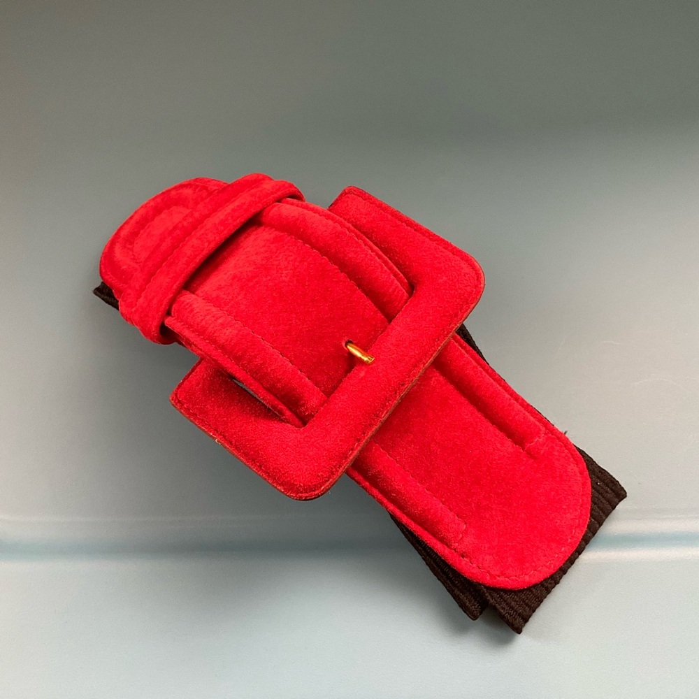 VINTAGE sz Small Belt Wide Buckle Stretch Red Black